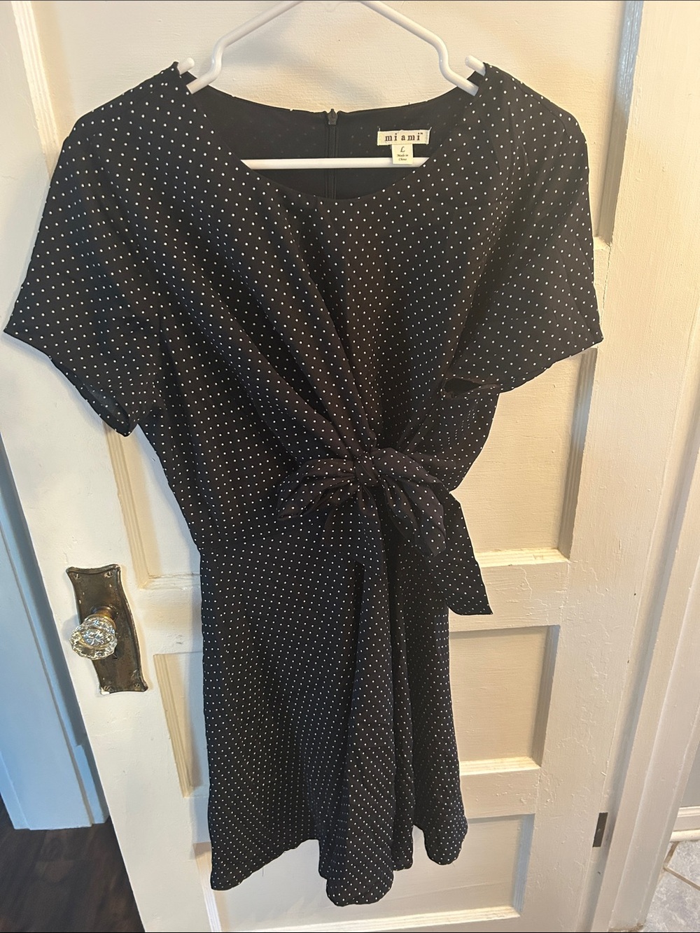 miami Navy Mini Dress with White Polka Dots and Front Tie